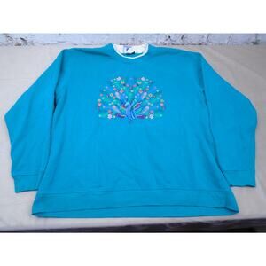 Vintage Kings Universal Peacock Sweatshirt Womens XXL Embroidered Crew Neck Teal